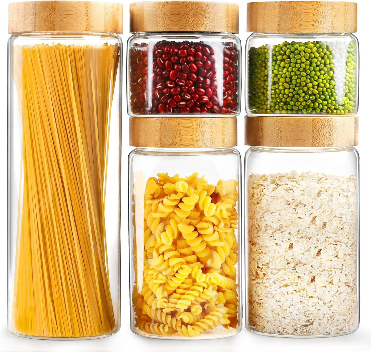 Glass Canisters with Airtight Bamboo Lids - 3 Pack 80Oz Cereal Containers, Cookie Jars, Pasta Storage - Screw on Kitchen Jars