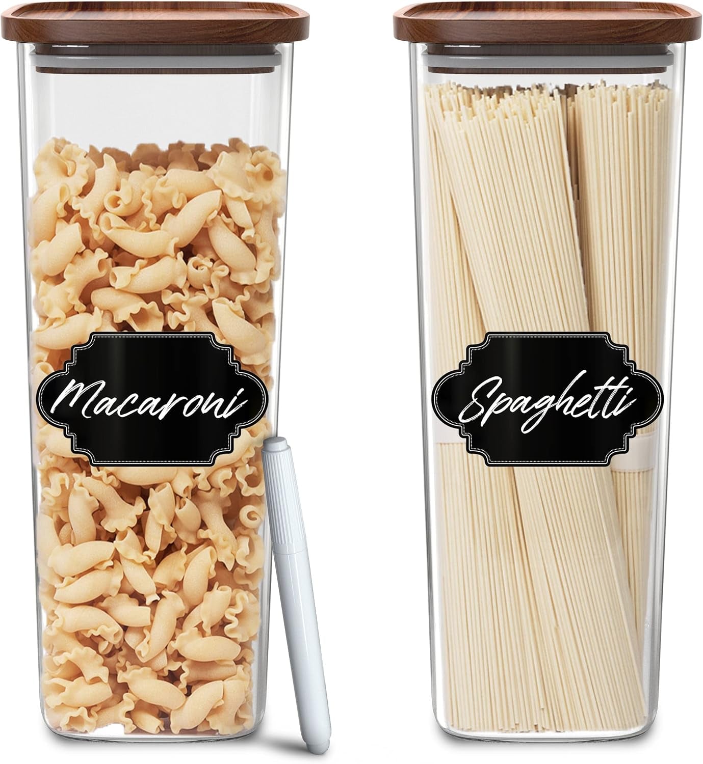 Square Glass Jars with Wood Lids Set of (2) 52 Fl Oz Airtight and Stackable ECO Storage Containers for Kitchen Pantry Wooden Lid BPA Free and Recyclable Canister for Food Cookies Coffee Beans