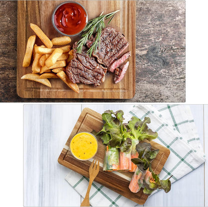 Acacia Wood Cutting Board Set with Juice Groove and Handles - Reversible Chopping Boards for Meat, Vegetables, Fruits, Bread, and Cheese (2 Piece)
