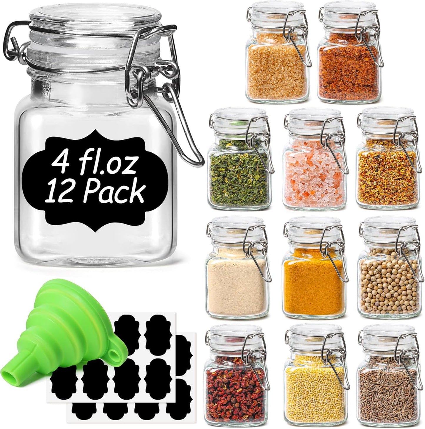 17Oz Airtight Glass Storage Jars with Lids - Set of 6 Clear Canisters with Wire Clip Fastening for Kitchen Canning and Pickling