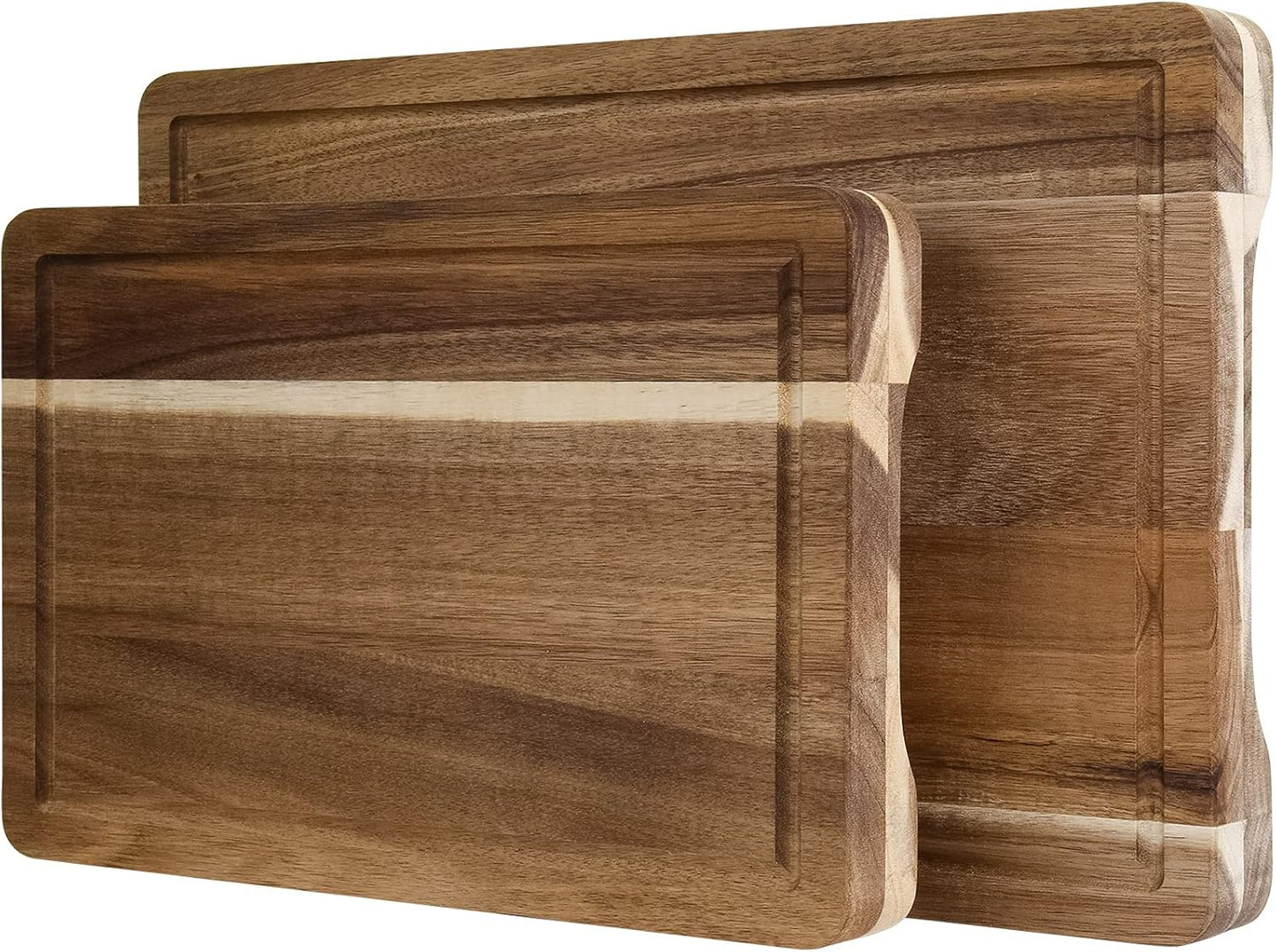 Acacia Wood Cutting Board Set with Juice Groove and Handles - Reversible Chopping Boards for Meat, Vegetables, Fruits, Bread, and Cheese (2 Piece)
