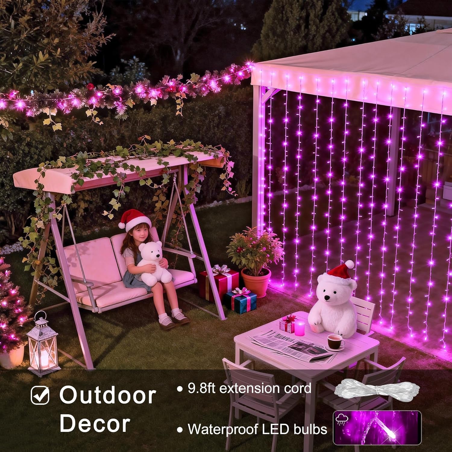 300 LED Curtain Lights Plug in with Remote, 9.8X9.8FT Pink Christmas Lights Indoor, 8 Modes Pink String Lights for Bedroom Window Wall Party Backdrop Xmas Valentine Decorations