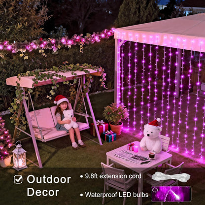 300 LED Curtain Lights Plug in with Remote, 9.8X9.8FT Pink Christmas Lights Indoor, 8 Modes Pink String Lights for Bedroom Window Wall Party Backdrop Xmas Valentine Decorations