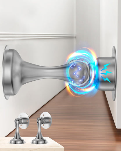 Door Stoppers Magnetic Door Catch, Stainless Steel Magnetic Door Stop 2 Pack, Double-Sided Adhesive Tape, No Drilling, Screws for Stronger Mount, Holder Your Door Open for Wide Doors
