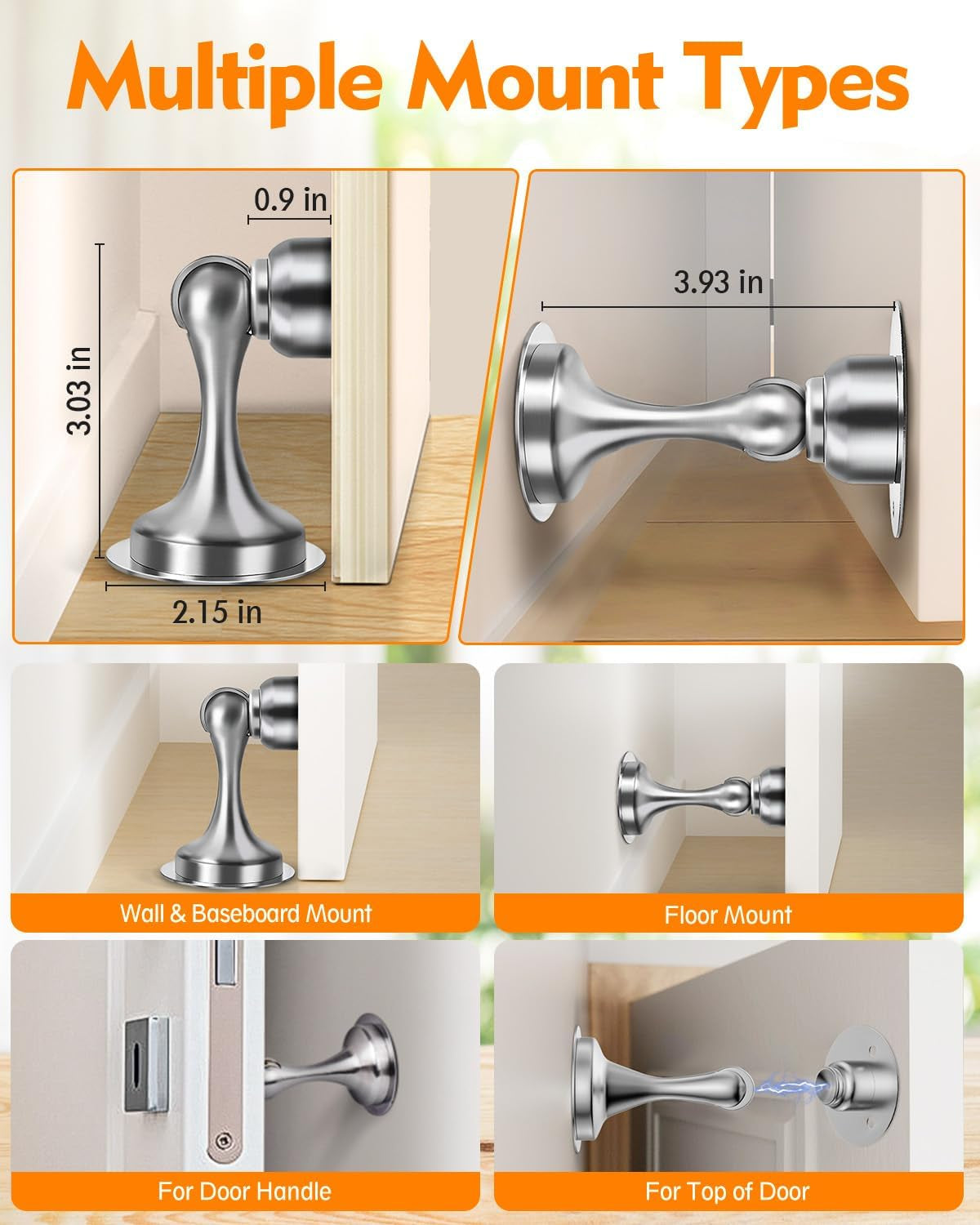 Door Stoppers Magnetic Door Catch, Stainless Steel Magnetic Door Stop 2 Pack, Double-Sided Adhesive Tape, No Drilling, Screws for Stronger Mount, Holder Your Door Open for Wide Doors