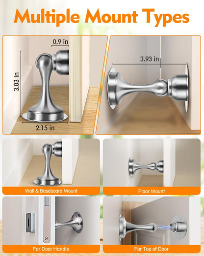 Door Stoppers Magnetic Door Catch, Stainless Steel Magnetic Door Stop 2 Pack, Double-Sided Adhesive Tape, No Drilling, Screws for Stronger Mount, Holder Your Door Open for Wide Doors