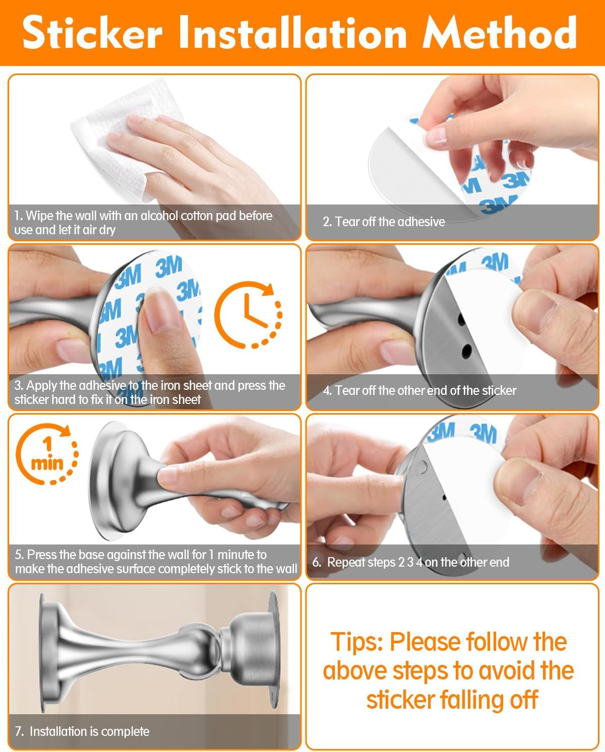 Door Stoppers Magnetic Door Catch, Stainless Steel Magnetic Door Stop 2 Pack, Double-Sided Adhesive Tape, No Drilling, Screws for Stronger Mount, Holder Your Door Open for Wide Doors