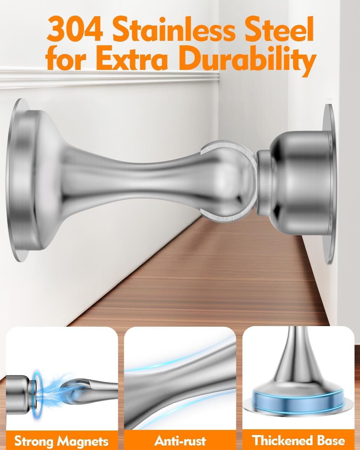 Door Stoppers Magnetic Door Catch, Stainless Steel Magnetic Door Stop 2 Pack, Double-Sided Adhesive Tape, No Drilling, Screws for Stronger Mount, Holder Your Door Open for Wide Doors