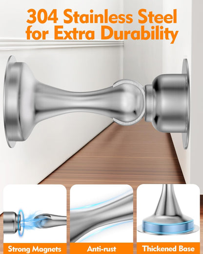 Door Stoppers Magnetic Door Catch, Stainless Steel Magnetic Door Stop 2 Pack, Double-Sided Adhesive Tape, No Drilling, Screws for Stronger Mount, Holder Your Door Open for Wide Doors
