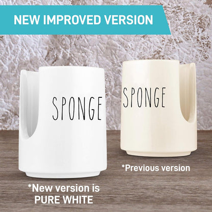 Ceramic Sponge Holder for Kitchen Sink – White Sink Caddy Organizer – Farmhouse Kitchen Sponge Holder – Cute Ceramic Sponge Rest for Countertop