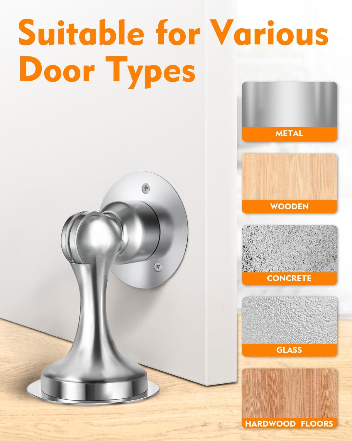 Door Stoppers Magnetic Door Catch, Stainless Steel Magnetic Door Stop 2 Pack, Double-Sided Adhesive Tape, No Drilling, Screws for Stronger Mount, Holder Your Door Open for Wide Doors