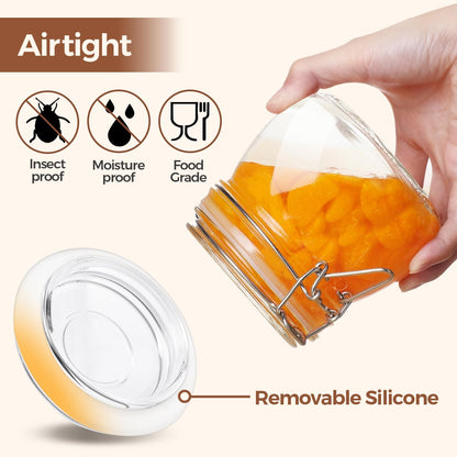 17Oz Airtight Glass Storage Jars with Lids - Set of 6 Clear Canisters with Wire Clip Fastening for Kitchen Canning and Pickling