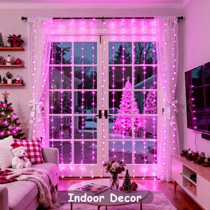 300 LED Curtain Lights Plug in with Remote, 9.8X9.8FT Pink Christmas Lights Indoor, 8 Modes Pink String Lights for Bedroom Window Wall Party Backdrop Xmas Valentine Decorations