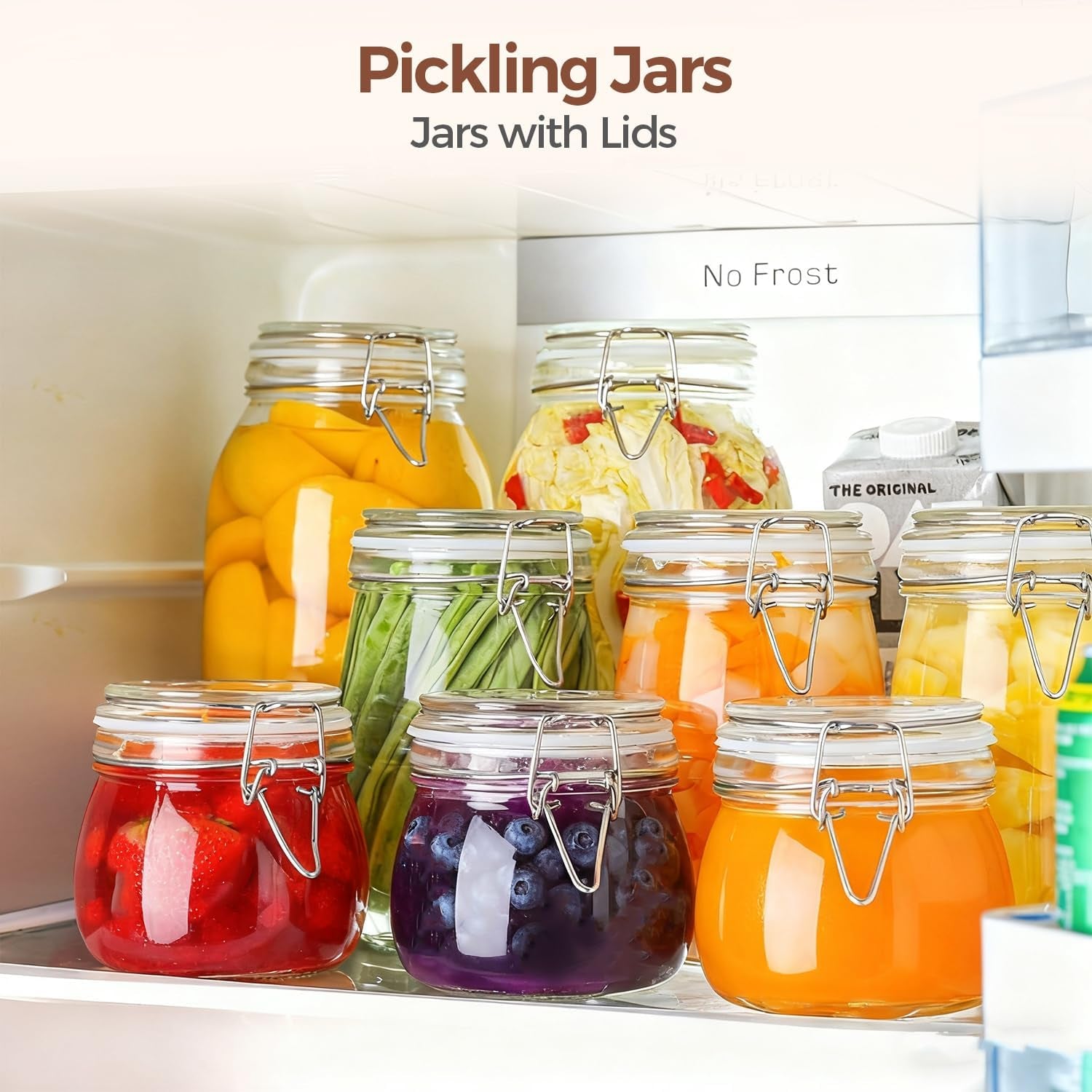17Oz Airtight Glass Storage Jars with Lids - Set of 6 Clear Canisters with Wire Clip Fastening for Kitchen Canning and Pickling
