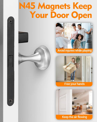 Door Stoppers Magnetic Door Catch, Stainless Steel Magnetic Door Stop 2 Pack, Double-Sided Adhesive Tape, No Drilling, Screws for Stronger Mount, Holder Your Door Open for Wide Doors