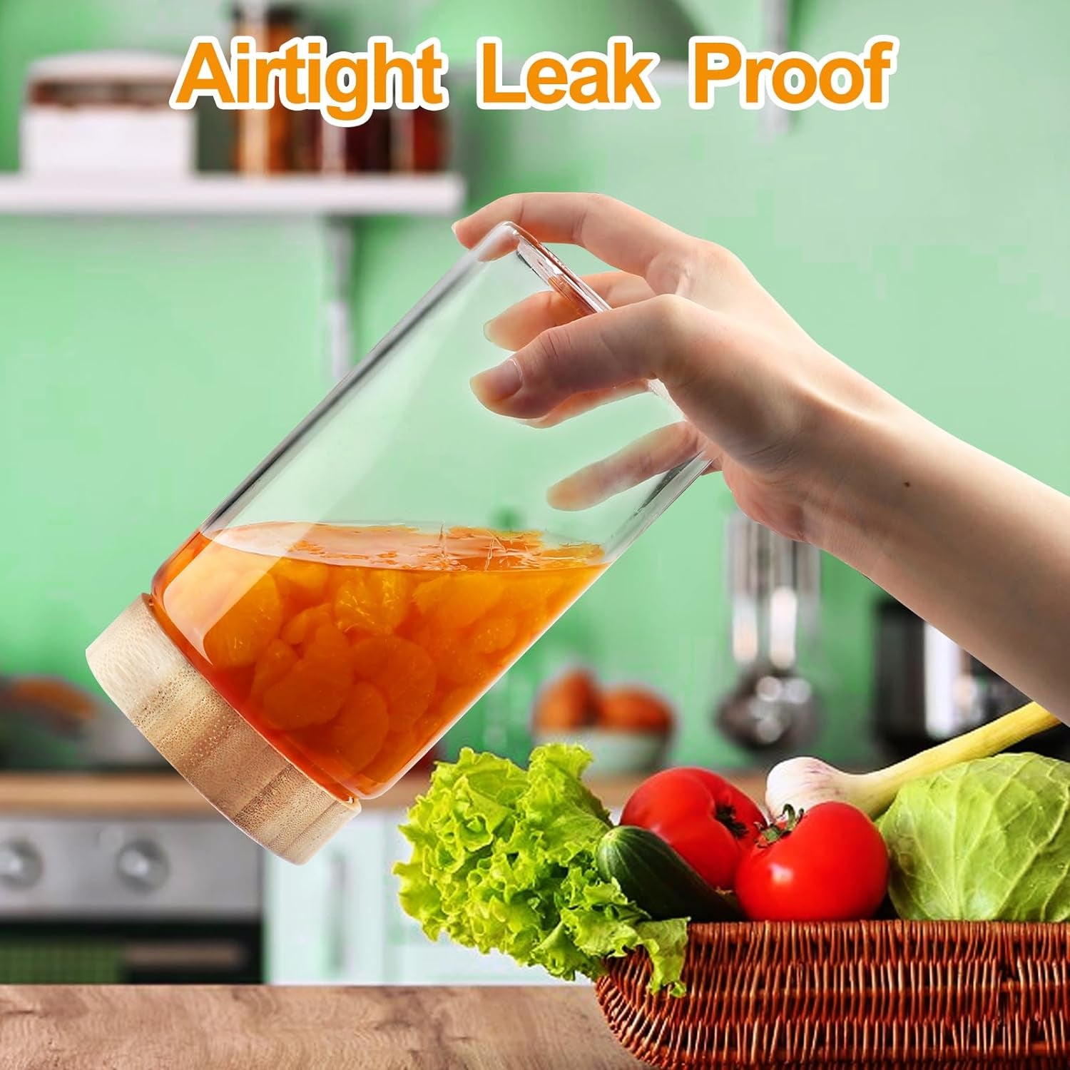 Glass Canisters with Airtight Bamboo Lids - 3 Pack 80Oz Cereal Containers, Cookie Jars, Pasta Storage - Screw on Kitchen Jars