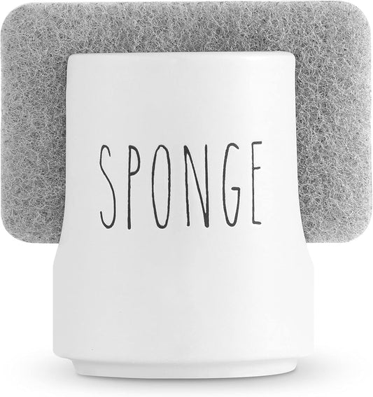 Ceramic Sponge Holder for Kitchen Sink – White Sink Caddy Organizer – Farmhouse Kitchen Sponge Holder – Cute Ceramic Sponge Rest for Countertop