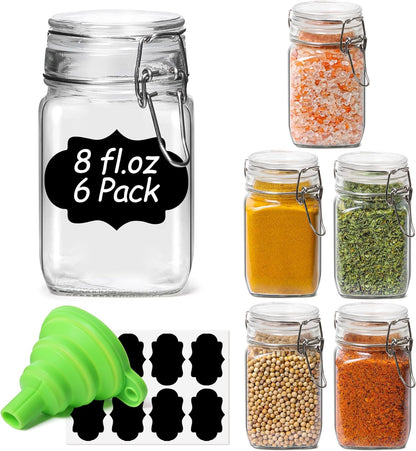 17Oz Airtight Glass Storage Jars with Lids - Set of 6 Clear Canisters with Wire Clip Fastening for Kitchen Canning and Pickling