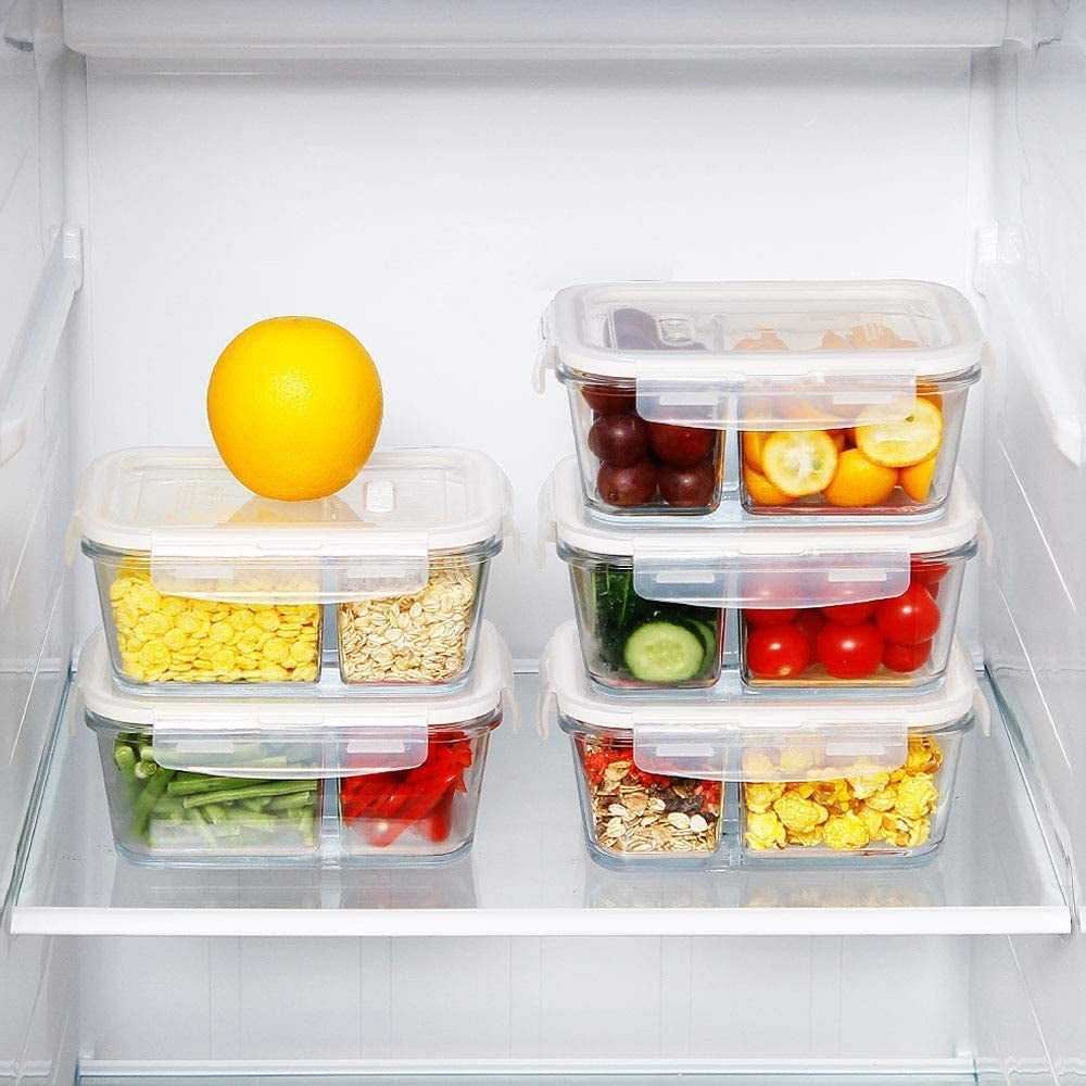 3 Pack 36Oz Bento Box Glass Meal Prep Containers with 3 Compartments, Glass Food Storage Containers with Lids, Meal Prep Bowls, Lunch Box, Oven & Microwave Safe