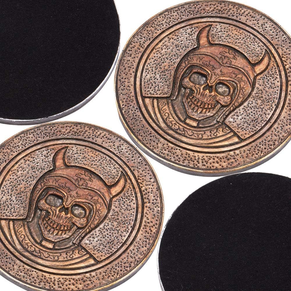 Stainless Steel Viking Skull Mug+Coaster,Double Handle Horn Skull Beer Mug Tankard, Medieval Drinkware Mug for Coffee/Beverage/Juice17Oz.