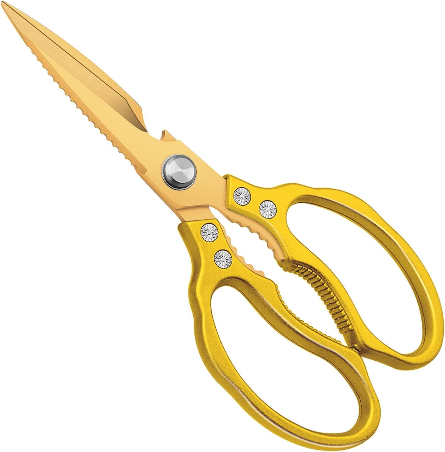 Kitchen Scissors All Purpose Heavy Duty, Ultra Sharp Stainless Steel Kitchen Shears Dishwasher Safe, Cooking Shears for Chicken, Poultry, Fish, Meat, Herbs & Grapes with Non-Slip Grips - Gold