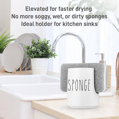 Ceramic Sponge Holder for Kitchen Sink – White Sink Caddy Organizer – Farmhouse Kitchen Sponge Holder – Cute Ceramic Sponge Rest for Countertop
