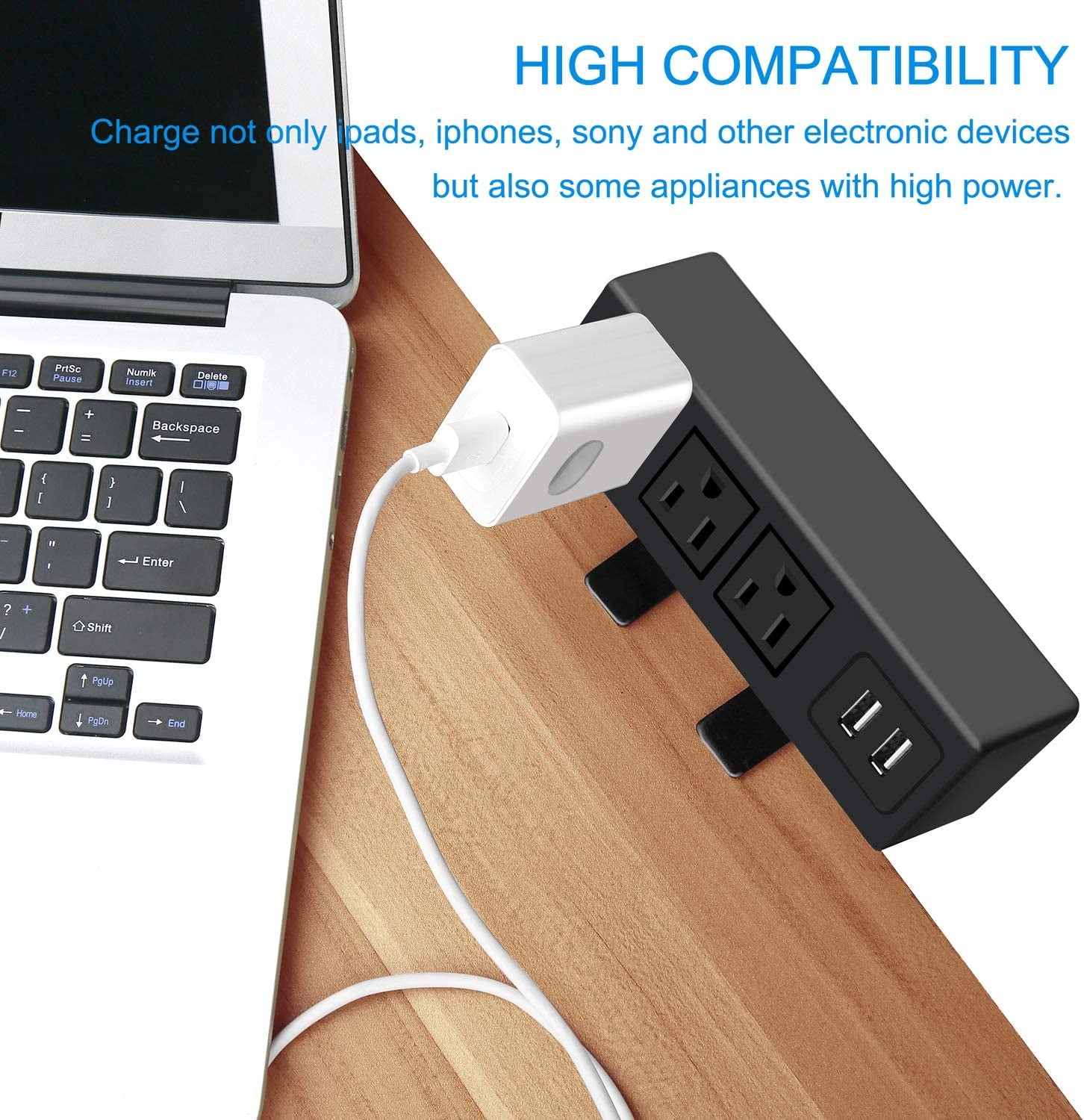3 Outlet Desk Clamp Power Strip with USB Ports, Desktop Power Strip Surge Protector 1200J. Table Mount Charging Power Station, on Edge Power Outlet 125V 12A 1500W.