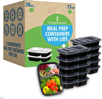 Meal Prep Container Reusable with Lids [25 Set] 24Oz. Ideal-Food Prep Containers, Food Storage Bento Box, Portion Control | Stackable | Microwave | Dishwasher | Freezer Safe