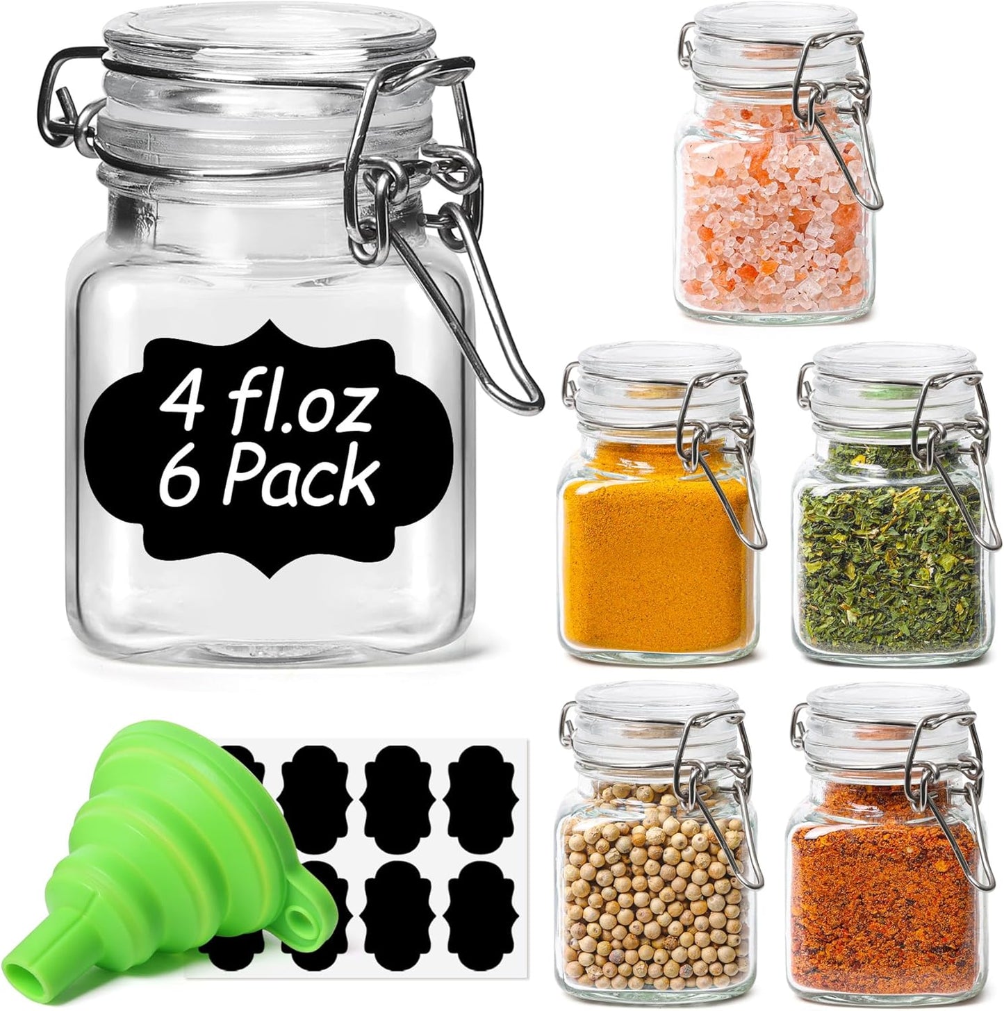 17Oz Airtight Glass Storage Jars with Lids - Set of 6 Clear Canisters with Wire Clip Fastening for Kitchen Canning and Pickling
